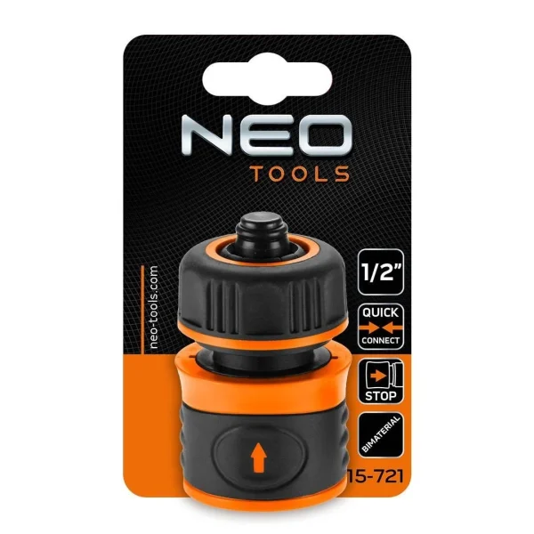 Cupla rapida, cu stop, bimaterial, 1/2", NEO