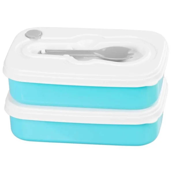 Cutie, caserola alimente, plastic, etansa, albastru, 2 compartimente, cu lingura/furculita, 1 L, 20.8x13.5x12.4 cm, MagicHome