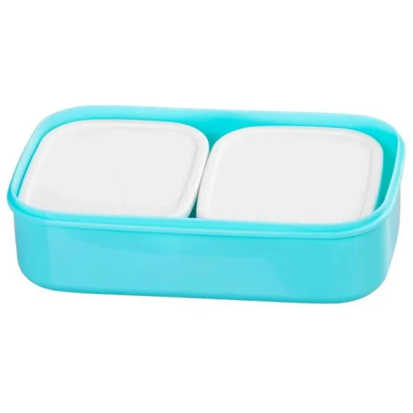 Cutie, caserola alimente, plastic, etansa, albastru, 2 compartimente, cu lingura/furculita, 1 L, 20.8x13.5x12.4 cm, MagicHome