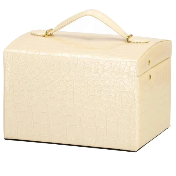 Cutie pentru bijuterii, MDF, piele ecologica si catifea, crem si roz, cu oglinda, 17.5x14x12.5 cm, Springos