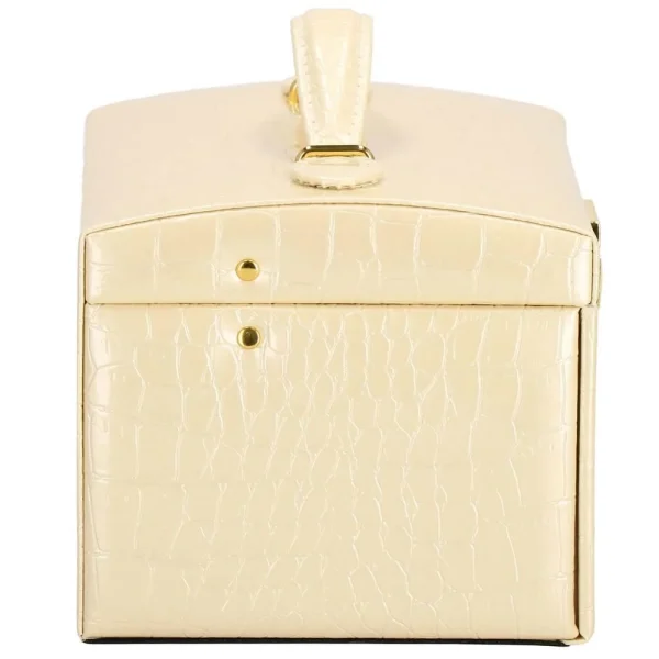 Cutie pentru bijuterii, MDF, piele ecologica si catifea, crem si roz, cu oglinda, 17.5x14x12.5 cm, Springos
