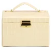 Cutie pentru bijuterii, MDF, piele ecologica si catifea, crem si roz, cu oglinda, 17.5x14x12.5 cm, Springos