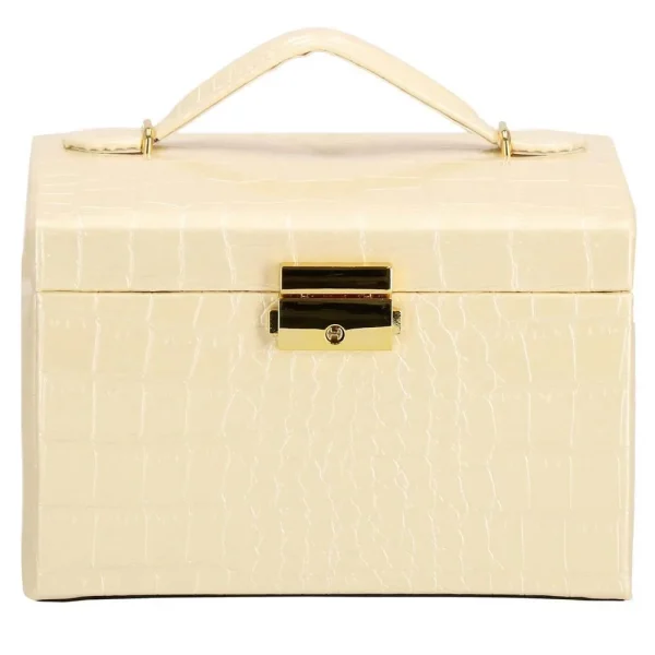 Cutie pentru bijuterii, MDF, piele ecologica si catifea, crem si roz, cu oglinda, 17.5x14x12.5 cm, Springos