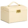 Cutie pentru bijuterii, MDF, piele ecologica si catifea, crem si roz, cu oglinda, 17.5x14x12.5 cm, Springos
