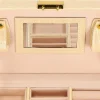 Cutie pentru bijuterii, MDF, piele ecologica si catifea, crem si roz, cu oglinda, 17.5x14x12.5 cm, Springos