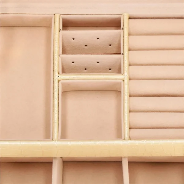 Cutie pentru bijuterii, MDF, piele ecologica si catifea, crem si roz, cu oglinda, 17.5x14x12.5 cm, Springos