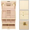 Cutie pentru bijuterii, MDF, piele ecologica si catifea, crem si roz, cu oglinda, 17.5x14x12.5 cm, Springos