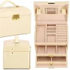 Cutie pentru bijuterii, MDF, piele ecologica si catifea, crem si roz, cu oglinda, 17.5x14x12.5 cm, Springos