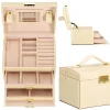 Cutie pentru bijuterii, MDF, piele ecologica si catifea, crem si roz, cu oglinda, 17.5x14x12.5 cm, Springos