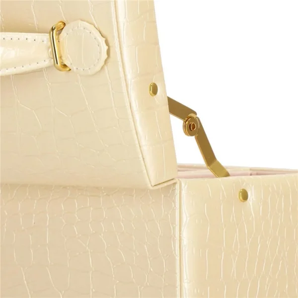 Cutie pentru bijuterii, MDF, piele ecologica si catifea, crem si roz, cu oglinda, 17.5x14x12.5 cm, Springos
