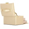 Cutie pentru bijuterii, MDF, piele ecologica si catifea, crem si roz, cu oglinda, 17.5x14x12.5 cm, Springos