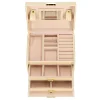 Cutie pentru bijuterii, MDF, piele ecologica si catifea, crem si roz, cu oglinda, 17.5x14x12.5 cm, Springos