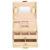 Cutie pentru bijuterii, MDF, piele ecologica si catifea, crem si roz, cu oglinda, 17.5x14x12.5 cm, Springos