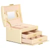 Cutie pentru bijuterii, MDF, piele ecologica si catifea, crem si roz, cu oglinda, 17.5x14x12.5 cm, Springos