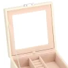 Cutie pentru bijuterii, catifea si piele ecologica, crem si roz, cu oglinda, 16x16x11 cm, Springos