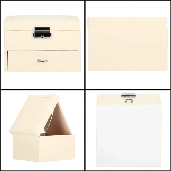Cutie pentru bijuterii, catifea si piele ecologica, crem si roz, cu oglinda, 16x16x11 cm, Springos