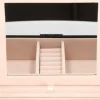 Cutie pentru bijuterii, catifea si piele ecologica, negru si roz, cu oglinda, 16x16x11 cm, Springos