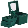 Cutie pentru bijuterii, catifea, verde, cu oglinda, 12x12x12 cm, Springos