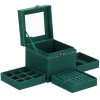 Cutie pentru bijuterii, catifea, verde, cu oglinda, 12x12x12 cm, Springos