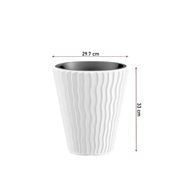 Ghiveci decorativ de flori, rotund, alb, 29.7x33 cm, Sandy