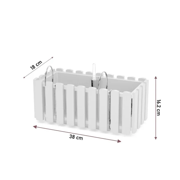 Jardiniera decorativa, suport metalic, sistem irigare,​​​​​​​ alb, 38x18x16.2 cm, Boardee Fencycase W Old