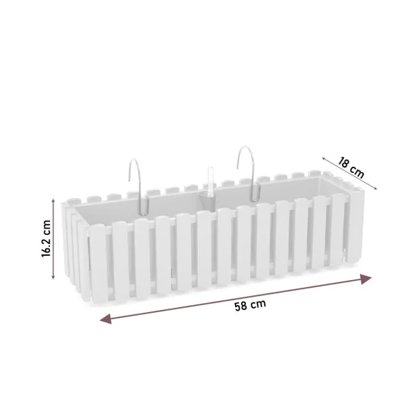 Jardiniera decorativa, suport metalic, sistem irigare, gri, 58x18x16.2 cm, Boardee Fencycase W Old