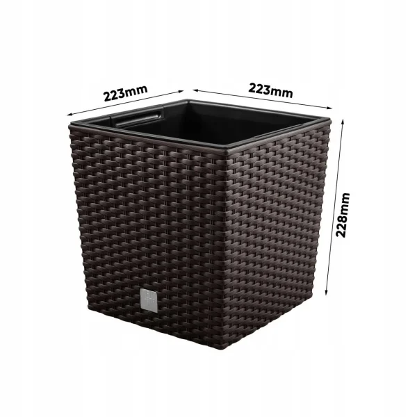 Ghiveci de flori, Prosperplast, Rato Low, patrat, imitatie ratan, maro, 22.3x22.3x22.8 cm