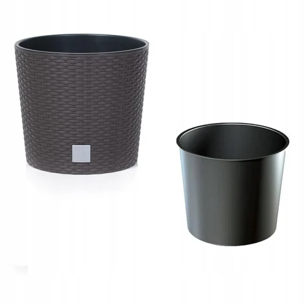 Ghiveci decorativ de flori, Prosperplast, Rato Round, rotund, maro, imitatie ratan, 25x22.4 cm