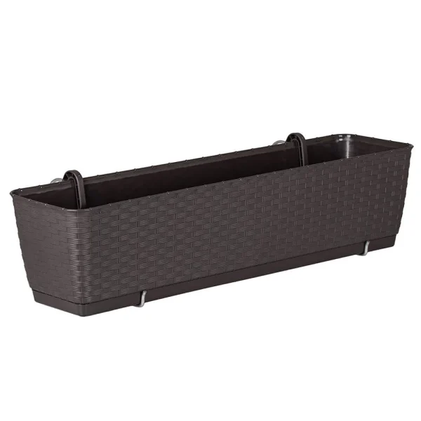 Jardiniera decorativa, Prosperplast, imitatie ratan, suport, maro, 49.2x17.2x17.4 cm, Old