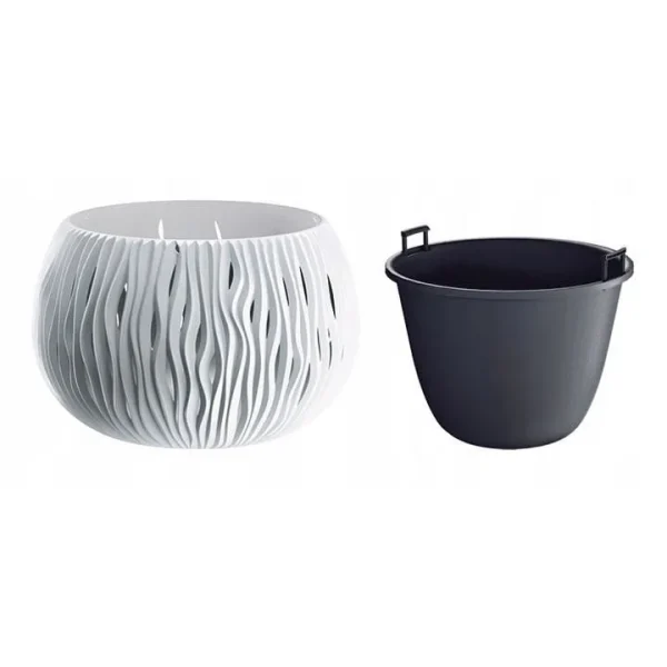 Ghiveci decorativ cu lant, rotund, alb, 29x19.5 cm, Sandy Bowl