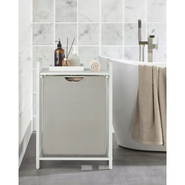 Raft baie cu cos de rufe, Artool, placa raft MDF, cadru otel, cu compartiment rufe, alb, 50x33x72 cm