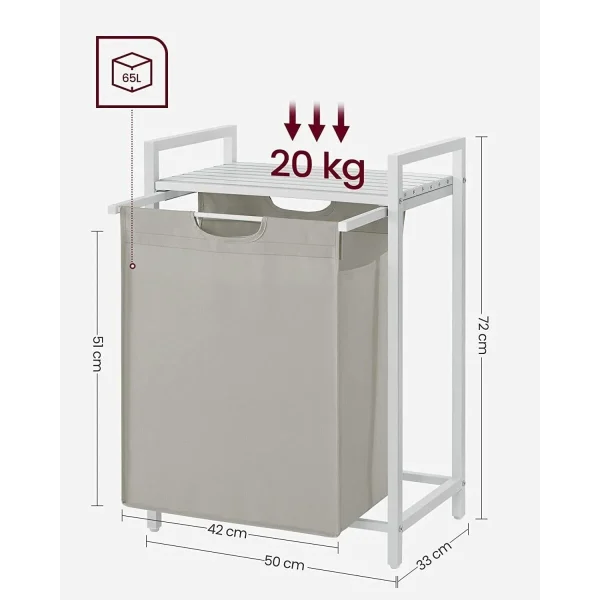 Raft baie cu cos de rufe, Artool, placa raft MDF, cadru otel, cu compartiment rufe, alb, 50x33x72 cm