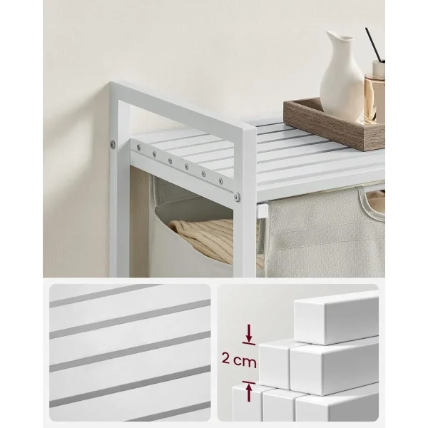 Raft baie cu cos de rufe, Artool, placa raft MDF, cadru otel, cu compartiment rufe, alb, 50x33x72 cm