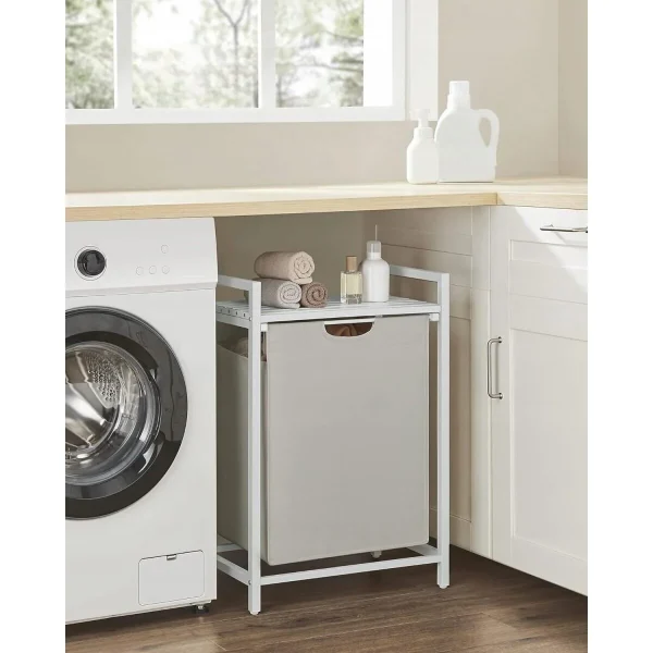Raft baie cu cos de rufe, Artool, placa raft MDF, cadru otel, cu compartiment rufe, alb, 50x33x72 cm