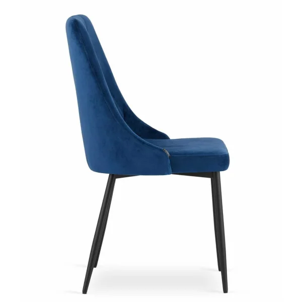 Scaun bucatarie/living, Artool, Imola, catifea bleumarin, picioare metal negru, 48.5x61x93.5 cm