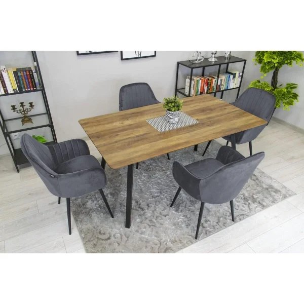 Scaun stil fotoliu bucatarie/living, Artool, Lugo, catifea gri, picioare metal negru, 57.5x56.5x86.5 cm