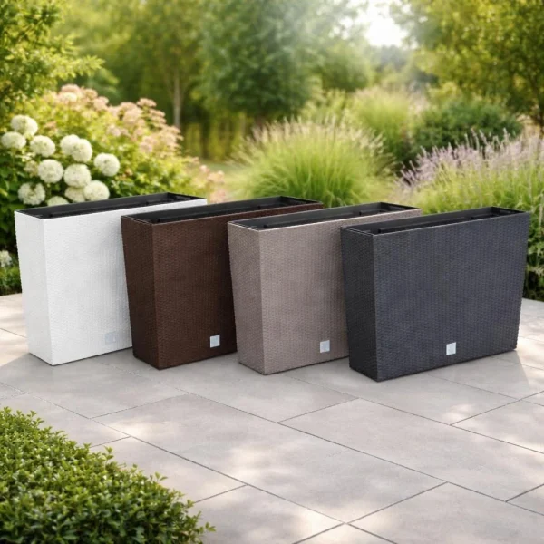 Jardiniera decorativa, imitatie ratan, antracit, 58x18x49.8 cm, Rato Case Old