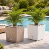 Ghiveci de flori, Prosperplast, Rato Low, patrat, 32 L, imitatie ratan, cafeniu, 32x32x32.5 cm