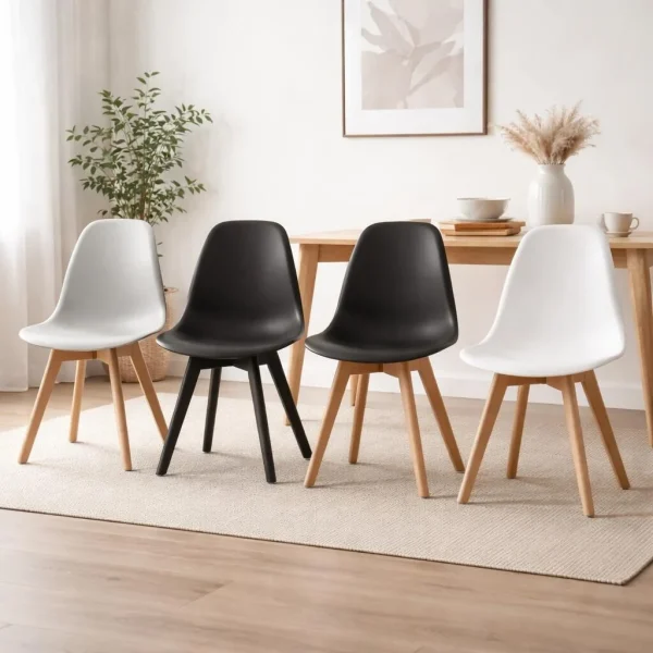 Scaun bucatarie/living, Artool, Kito, PP negru, picioare lemn negru, 46x54.5x80 cm