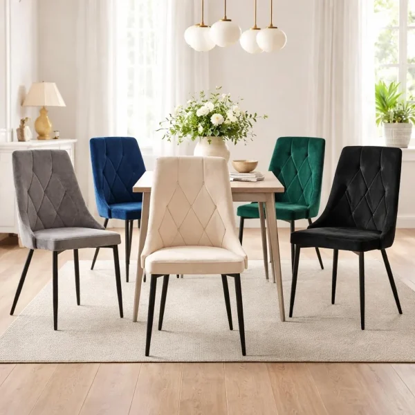 Scaun bucatarie/living, Artool, Imola, catifea bleumarin, picioare metal negru, 48.5x61x93.5 cm