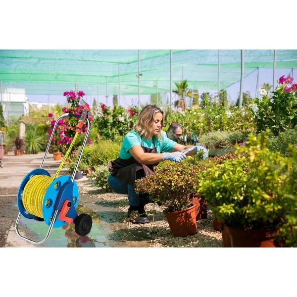 Furtun cu carucior pentru gradina, pistol de stropit, 1/2", 30 m