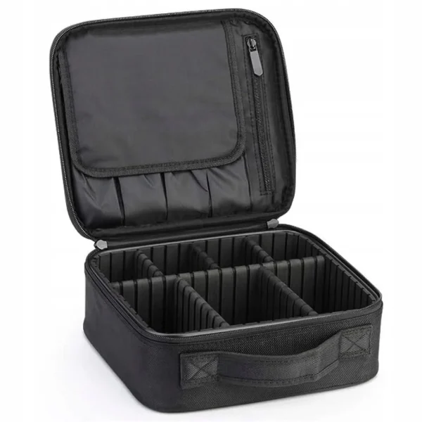 Geanta pentru cosmetice/accesorii baie, Soulima, poliester, PVC, EVA, neagra, 26x9x22.5 cm