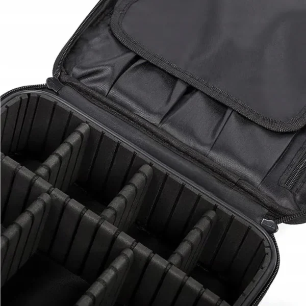 Geanta pentru cosmetice/accesorii baie, Soulima, poliester, PVC, EVA, neagra, 26x9x22.5 cm