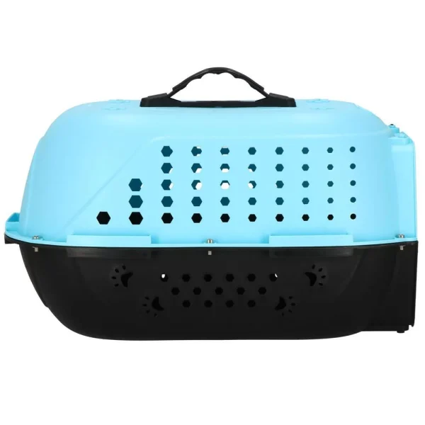 Geanta pentru transport caine/pisica, Springos, albastru si negru, plastic, max 7 kg, 48x33x28 cm