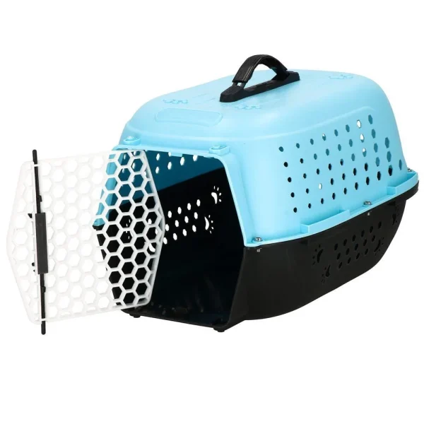 Geanta pentru transport caine/pisica, Springos, albastru si negru, plastic, max 7 kg, 48x33x28 cm