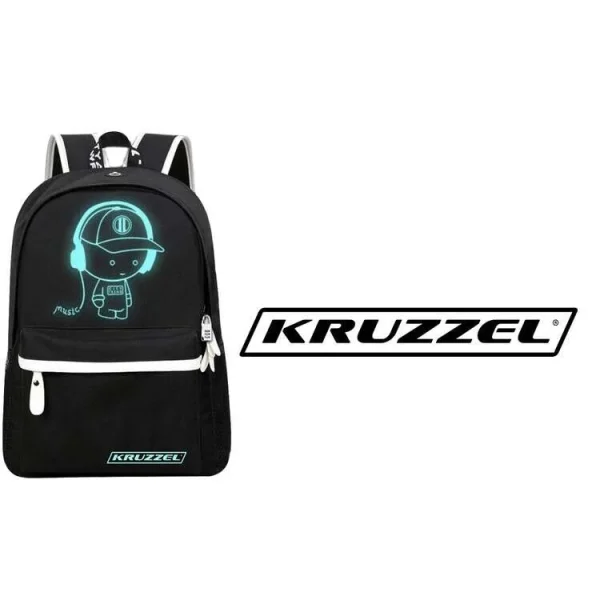 Ghiozdan/rucsac smart, fosforescent, impermeabil, cablu USB, mini jack, lacat, negru, 33x14x42 cm, Kruzzel