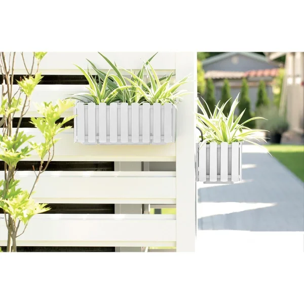 Jardiniera decorativa, suport metalic, sistem irigare,​​​​​​​ alb, 38x18x16.2 cm, Boardee Fencycase W Old
