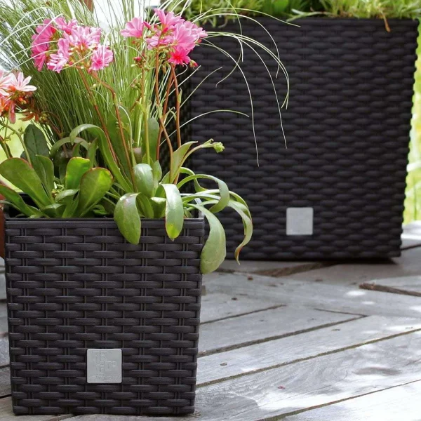 Ghiveci de flori patrat, RATO Iow, 32x32x32.5 cm, 32 L, imitatie ratan, maro, Prosperplast
