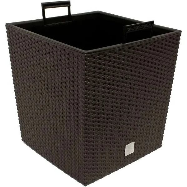 Ghiveci de flori patrat, RATO Iow, 32x32x32.5 cm, 32 L, imitatie ratan, maro, Prosperplast
