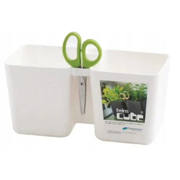 Ghiveci decorativ de flori, dublu, alb, 2.5 L, 24.4x11x12 cm, Twins Cube
